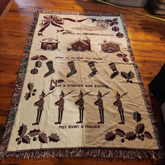 Vintage 1991 LTD Commodities Christmas Tapestry Blanket 50" X 73" Cotton Made In - Picture 5 of 5